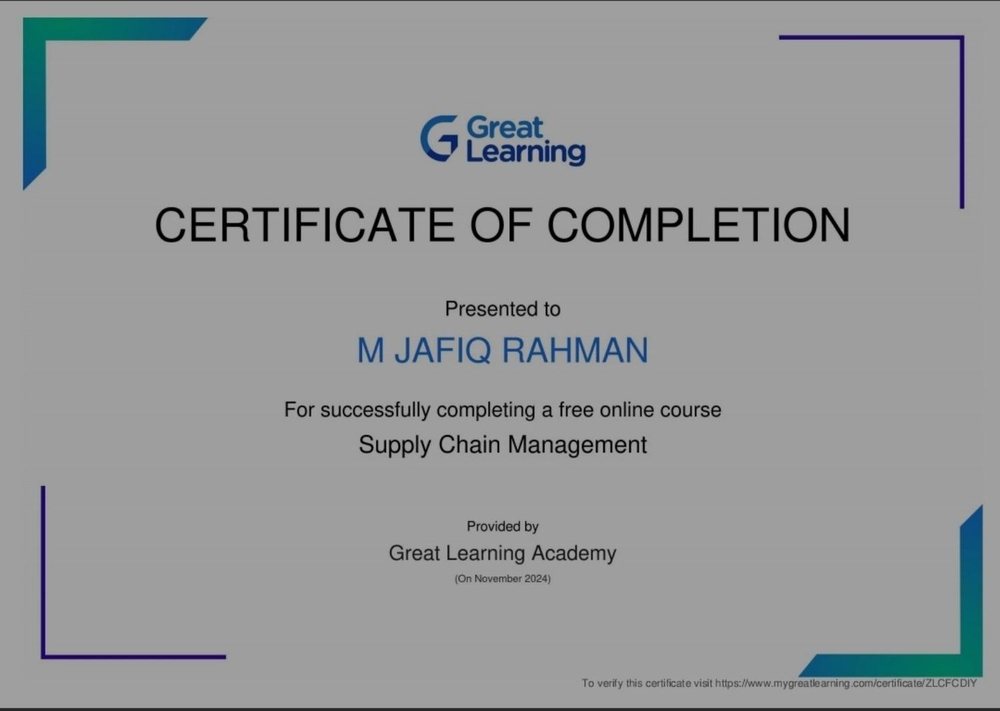 Supply Chain Management certificate