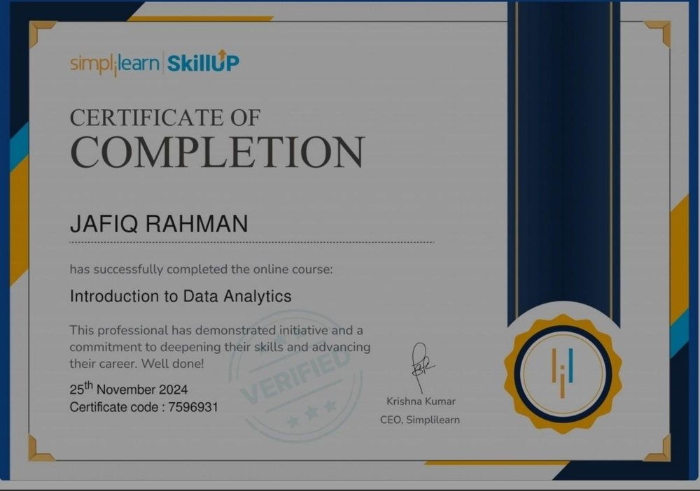 Introduction to Data Analytics certificate