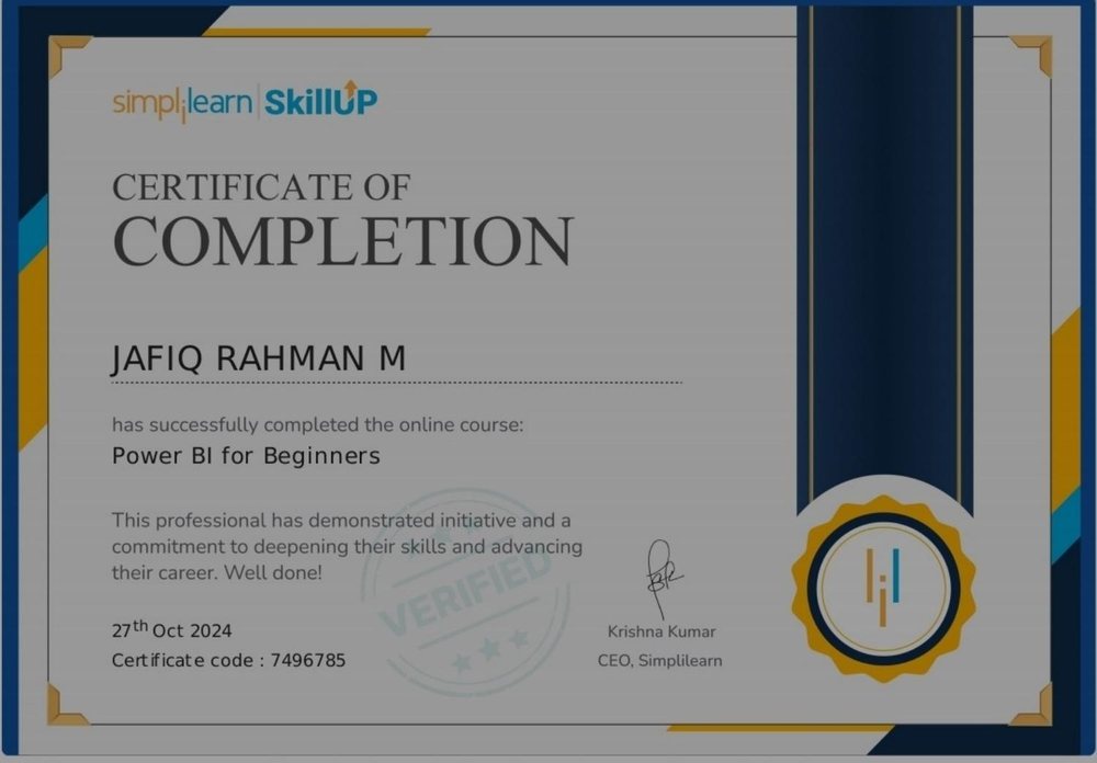 Power BI for Beginners certificate