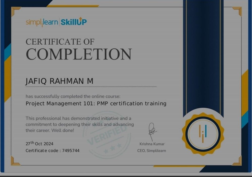 Project Management 101 certificate