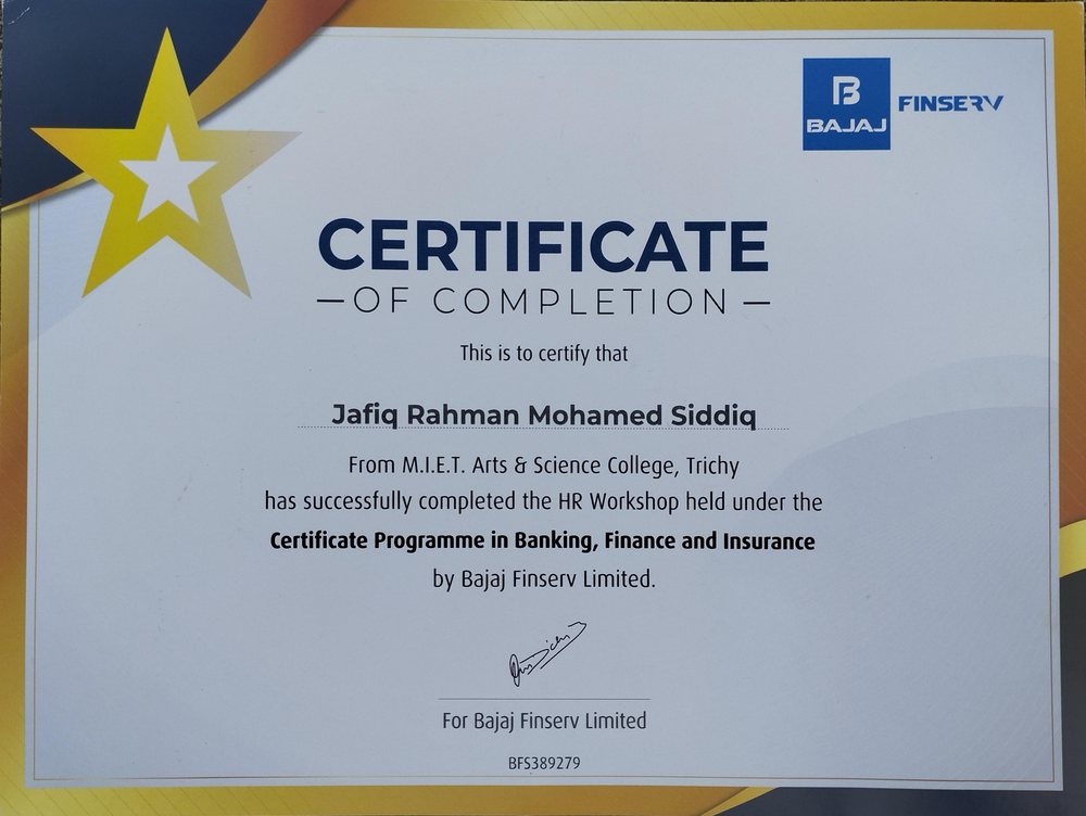 Banking, Finance and Insurance certificate