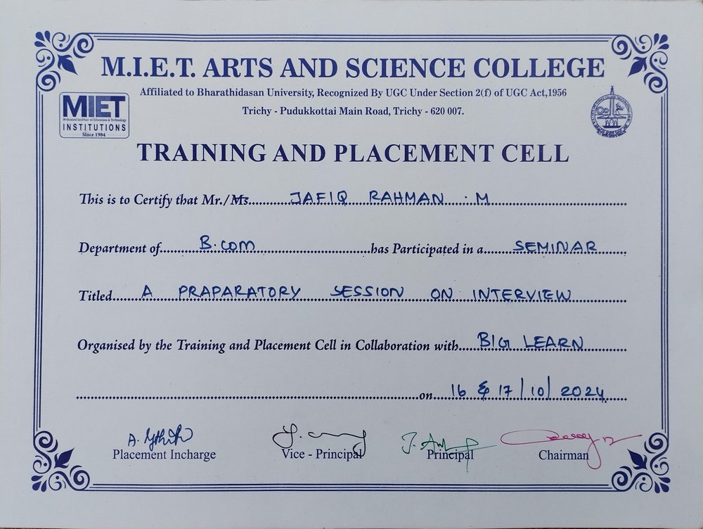 Preparatory Session on Interview certificate